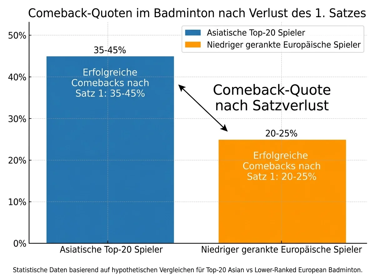 Statistische Comeback-Rate asiatischer Top-20-Badminton-Spieler nach Satzverlust im ersten Satz