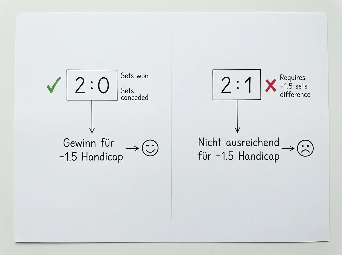 Erklärung Satz-Handicap minus 1,5 bei Badminton mit Beispiel 2:0 gegen 2:1