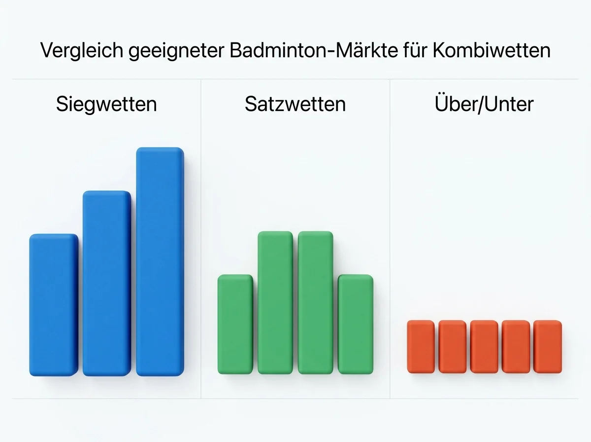 Geeignete Badminton-Märkte für Kombiwetten: Siegwetten, Satzwetten und Über/Unter im Vergleich