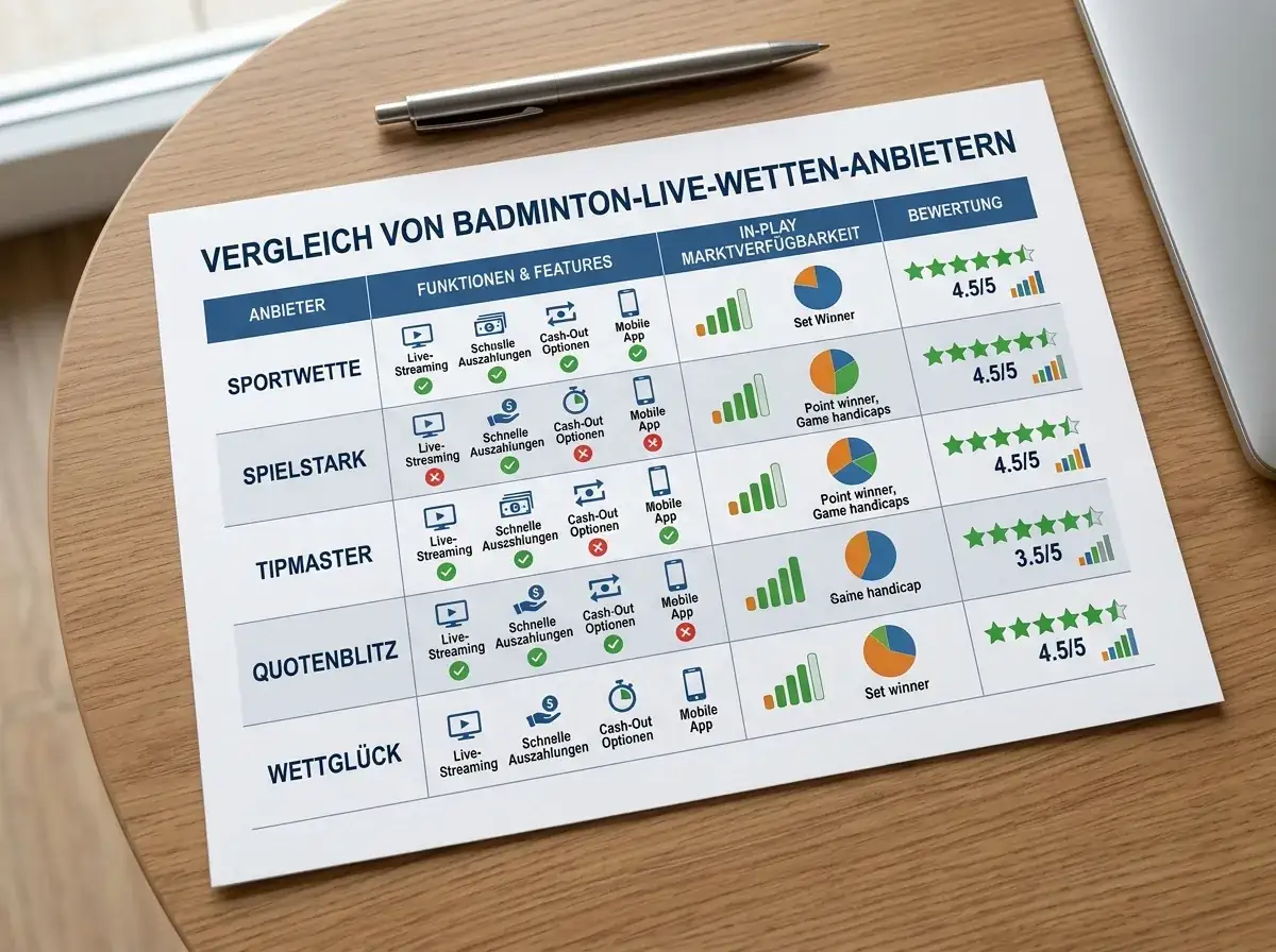 Badminton Live-Wetten Anbieter im Vergleich – GGL-lizenzierte Buchmacher und ihre In-Play-Markttiefe