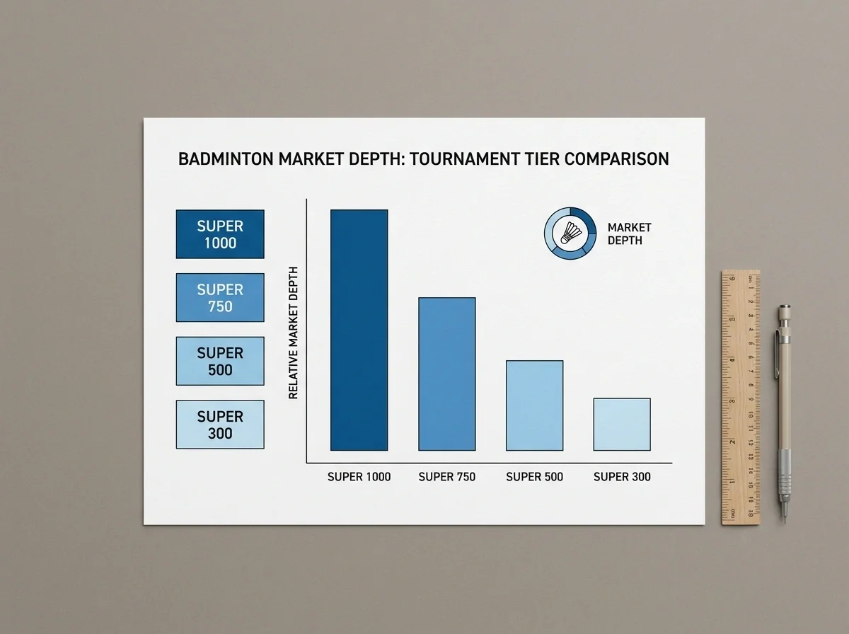 Markttiefe bei Badminton nach Turniertier – Super 1000 vs. Super 300 Märkte im direkten Vergleich