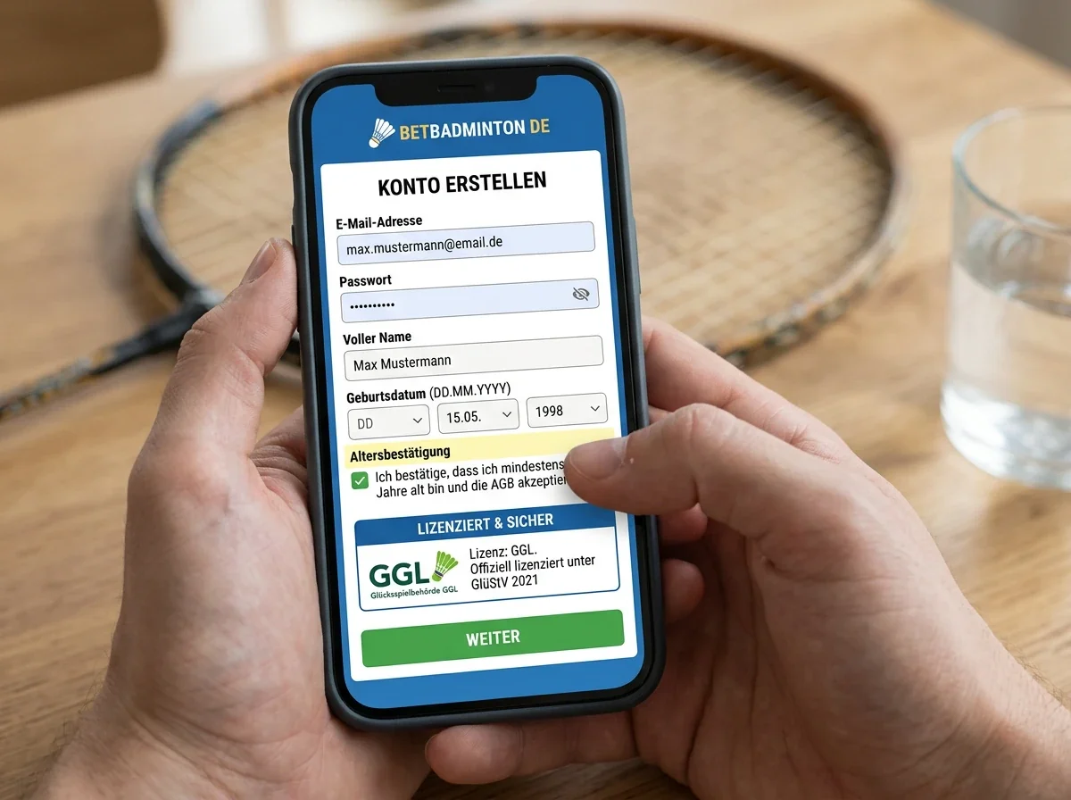 Schritt-für-Schritt Konto-Erstellung bei GGL-lizenziertem Badminton Wettanbieter mit Altersverifizierung