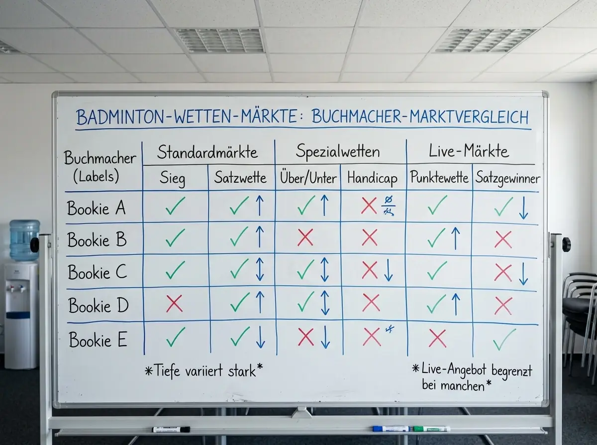 Vergleich der Badminton-Markttiefe verschiedener GGL-lizenzierter Buchmacher bei BWF-Events