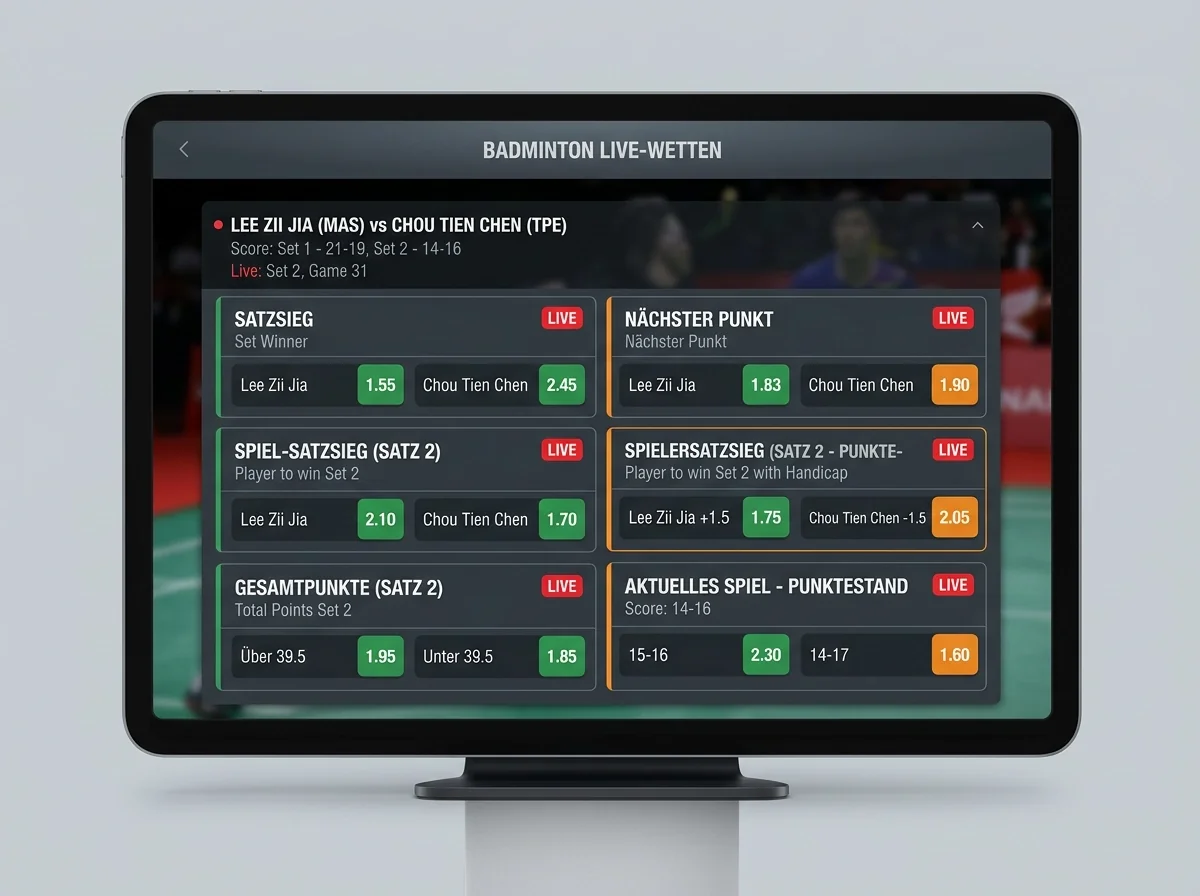 bet365 Badminton In-Play Märkte bei Super-1000-Events – zehn oder mehr Live-Märkte im Echtzeit-Betrieb