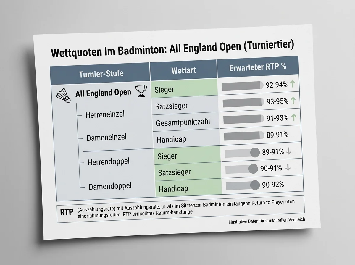 bet365 Badminton Quoten nach BWF-Turniertier – Auszahlungsquote von All England Open bis World Tour Finals